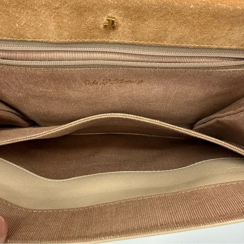 Vintage Saks Fifth Avenue Crossbody Bag Cream Beige Designer Suede